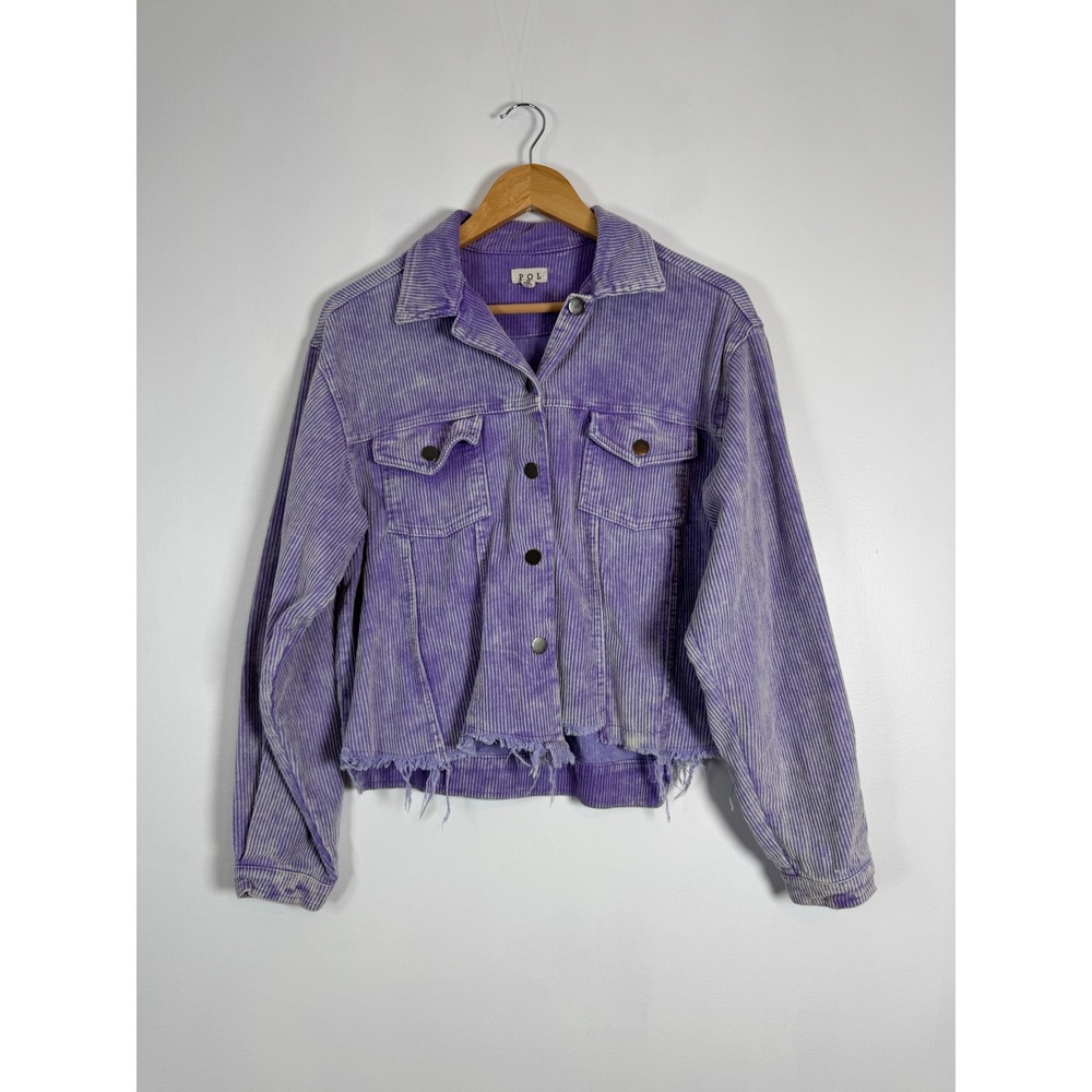 Boho Grunge POL Womens S Corduroy Jacket Purple Acid Wash Raw Hem JFT399